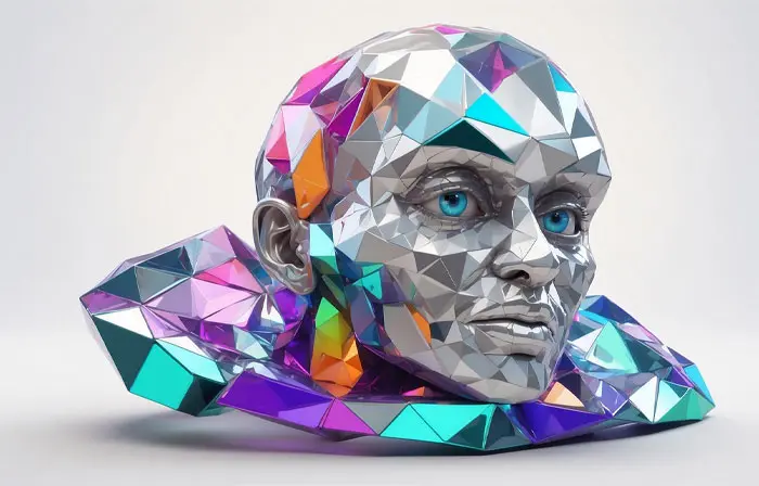 A Gradient Broken Glass Face Sculpture 3D Graphic Art Illustration image